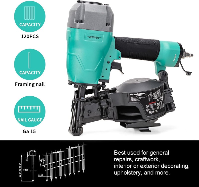 Dotool Store Roofing Nailer CN45C 15 Degree 3/4-Inch to 1-3/4-Inch Roofing Nail Gun Pneumatic Coil Nailer 120 pcs Load Capacity - Image 4